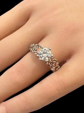 Handcrafted Sterling Silver & Rose Gold-Plated Floral Engagement Ring